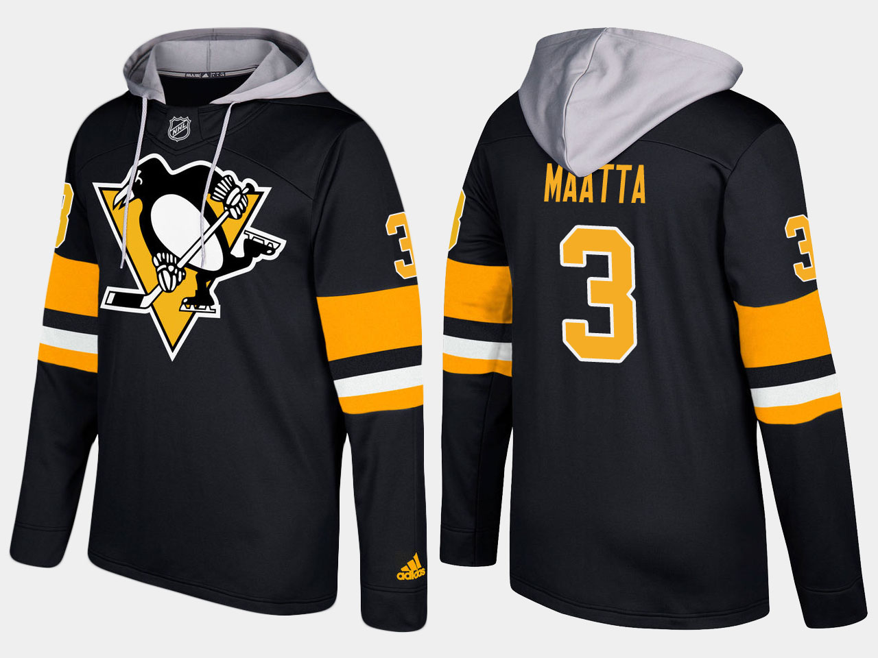 Men NHL Pittsburgh penguins #3 olli maatta black hoodie->pittsburgh penguins->NHL Jersey